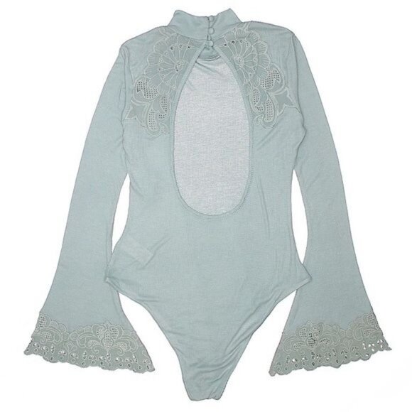 NWOT Free People Pastel Bell Sleeve Embroidered Bodysuit - Picture 4 of 7